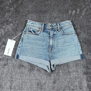 GRLFRND Mischa High Rise Cuffed Denim Shorts Boardwalk Blue Size 24 NEW